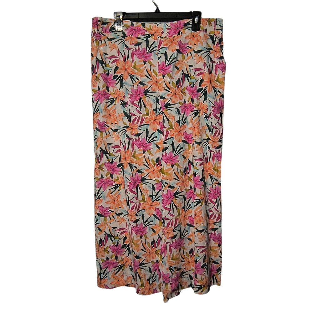 Jessica Simpson Floral Print Wide Leg Pants Linen Blend Pink and Orange Beach